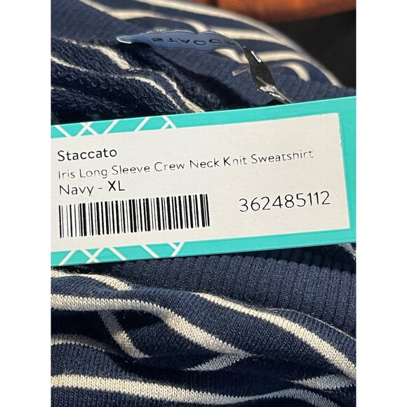 Staccato Iris Navy Crew Neck Knit Sweatshirt Blue Striped Womens XL Poly Blend - Picture 7 of 8